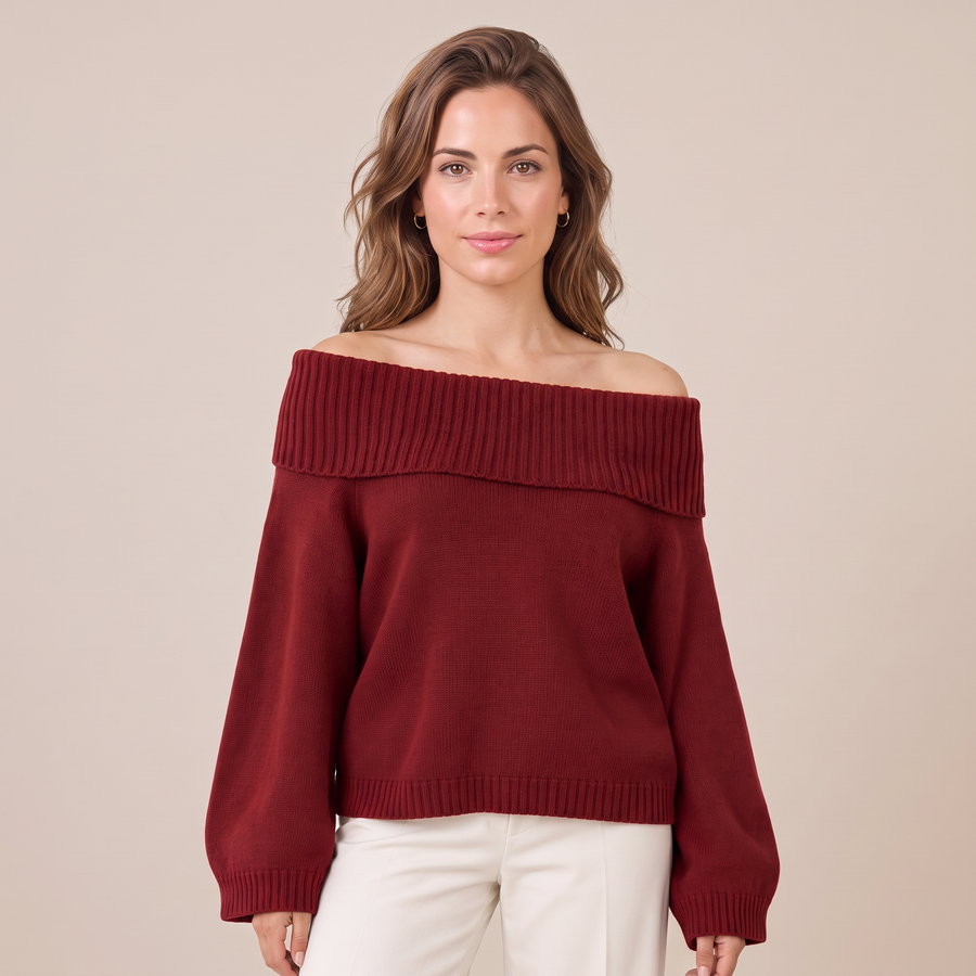 Women's Relaxed Knit Off-the-Shoulder Sweater - Slouchy Pullover