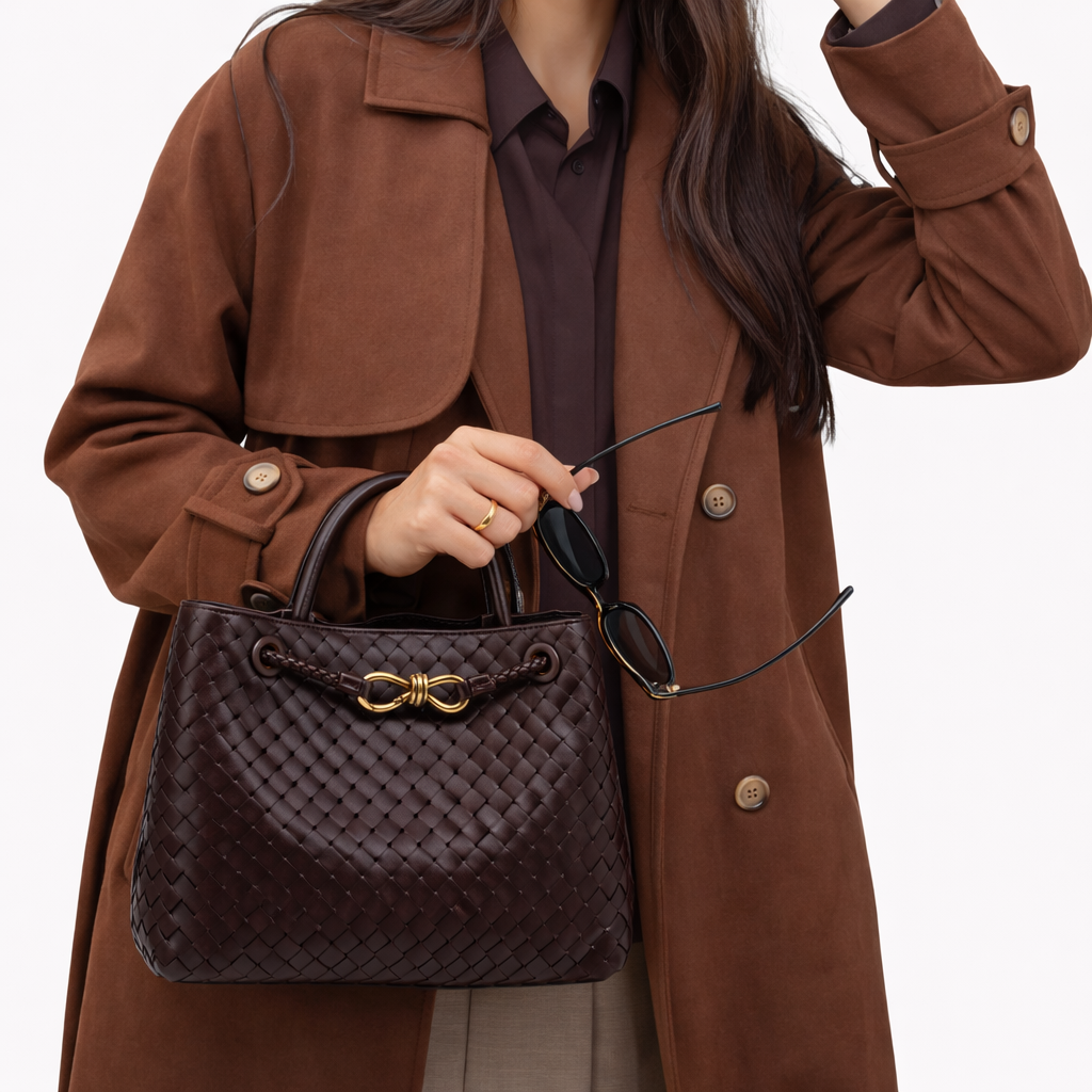 Women's Woven Vegan Leather Tote Bag - Everyday Shoulder Bag