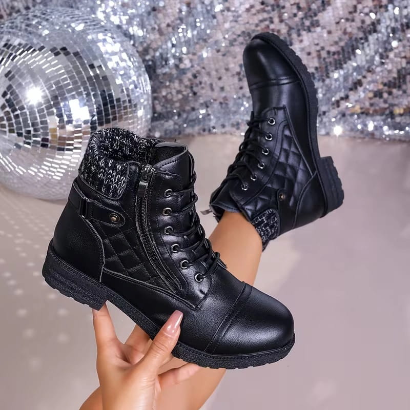 Women's Leather Ankle Boots - Block Heel, Side Zip