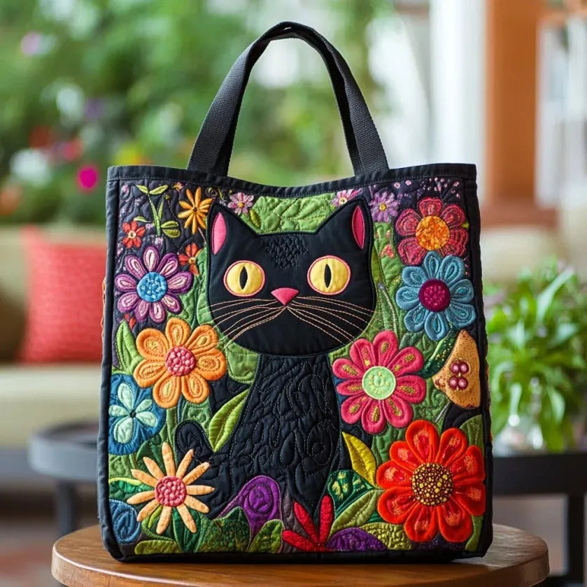 Women's Handmade Quilted Tote Bag - Dog, Cat and Floral Prints