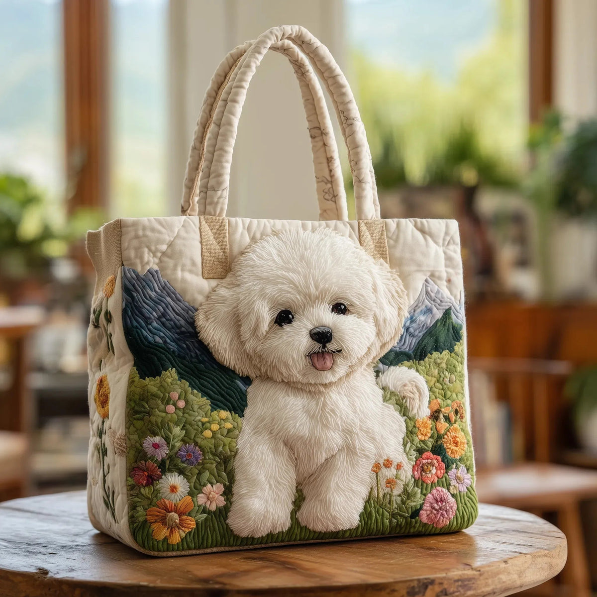 Women's Handmade Quilted Tote Bag - Dog, Cat and Floral Prints