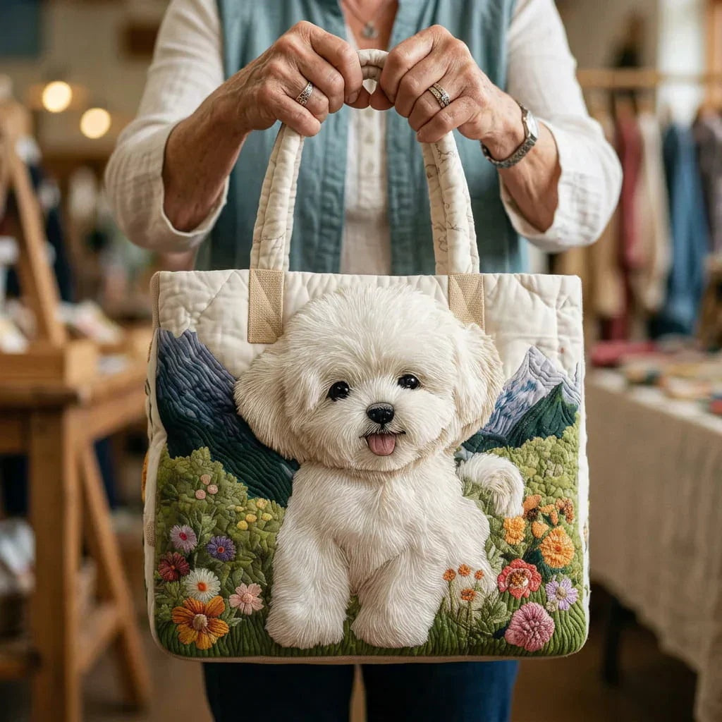 Women's Handmade Quilted Tote Bag - Dog, Cat and Floral Prints