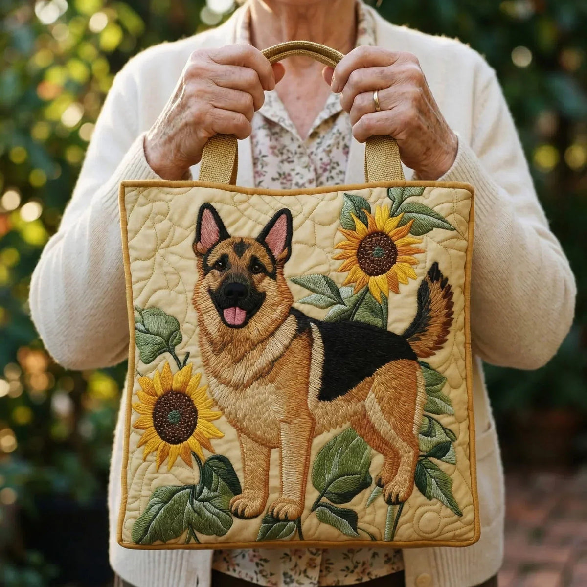 Women's Handmade Quilted Tote Bag - Dog, Cat and Floral Prints