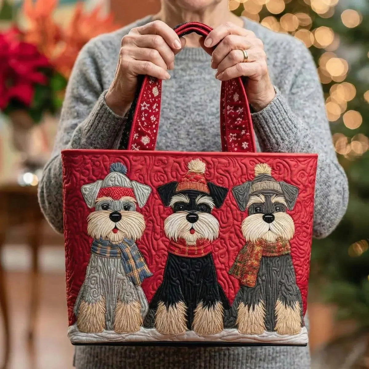 Women's Handmade Quilted Tote Bag - Dog, Cat and Floral Prints