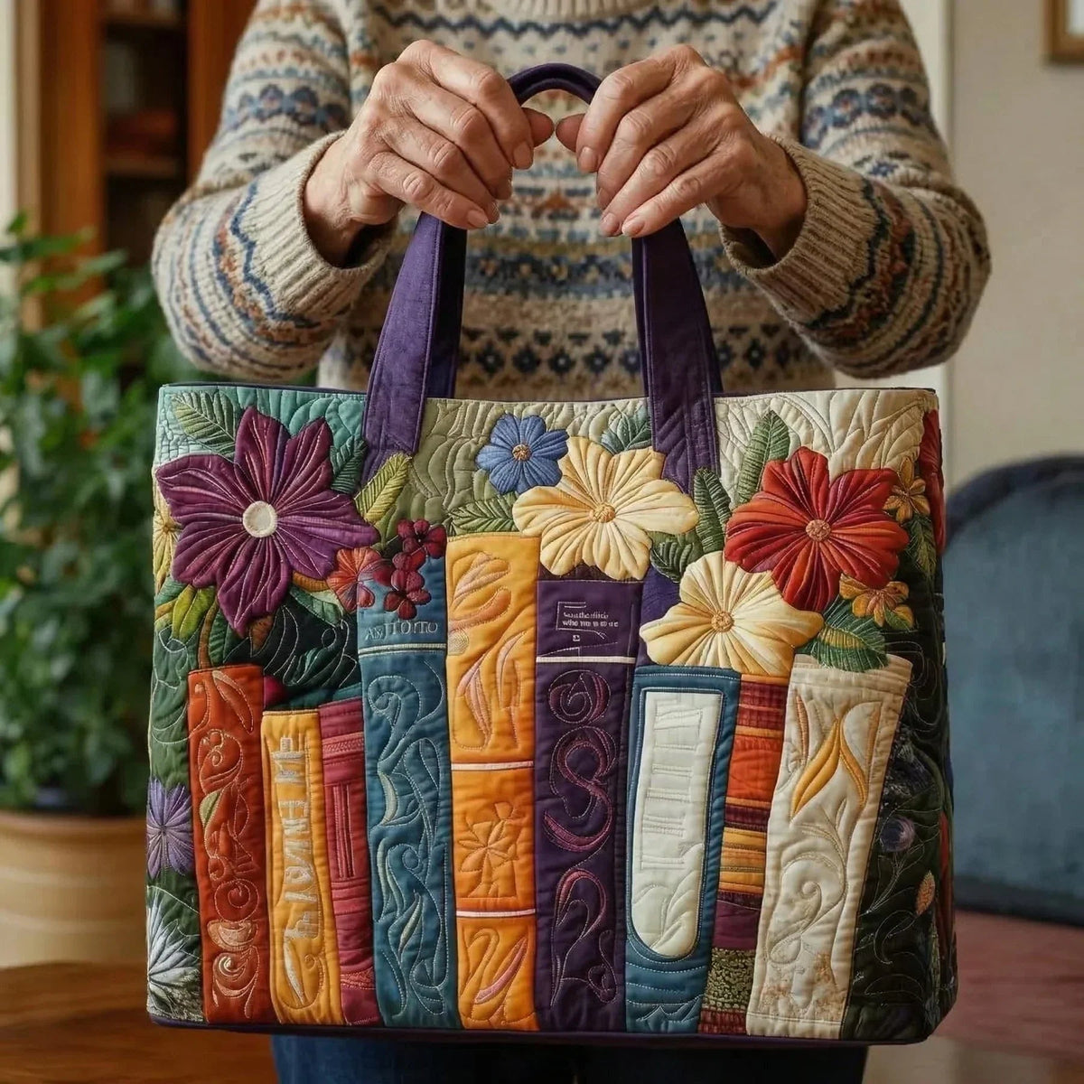 Women's Handmade Quilted Tote Bag - Dog, Cat and Floral Prints