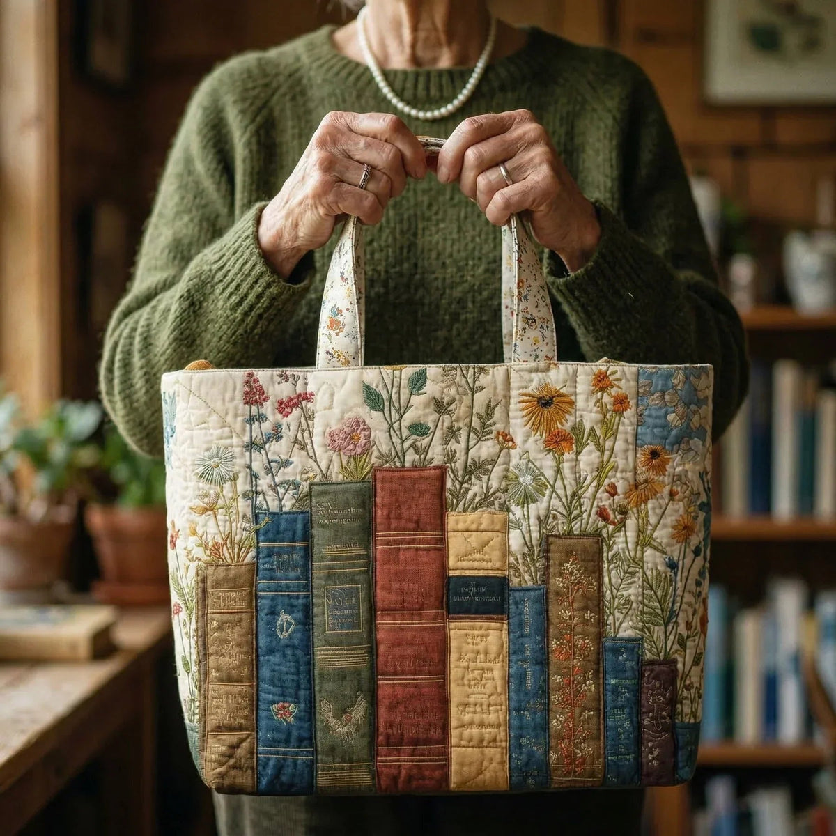 Women's Handmade Quilted Tote Bag - Dog, Cat and Floral Prints