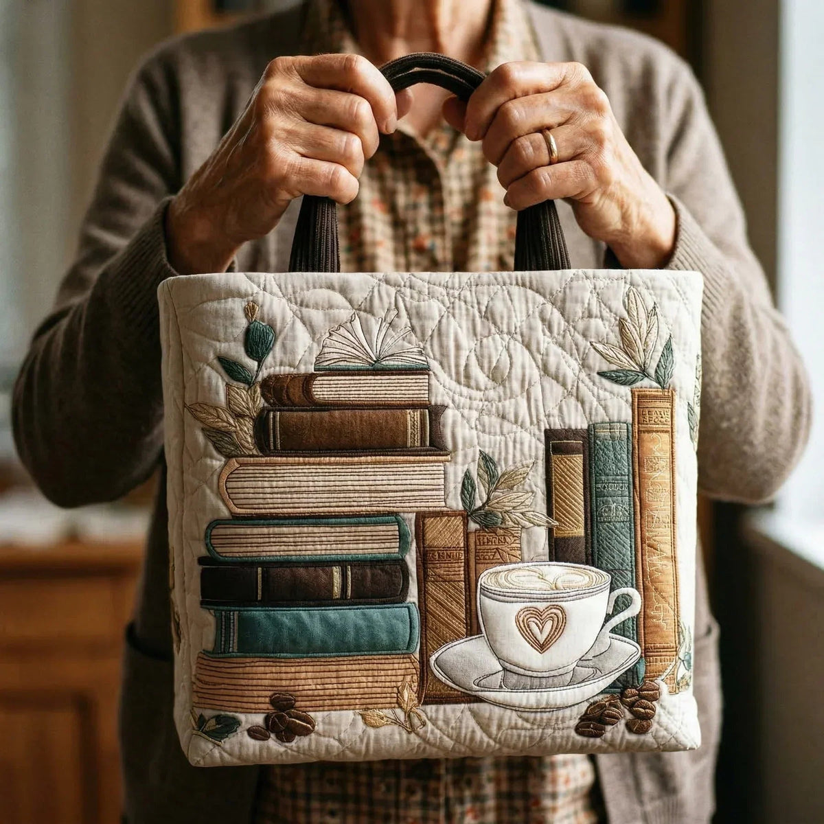 Women's Handmade Quilted Tote Bag - Dog, Cat and Floral Prints