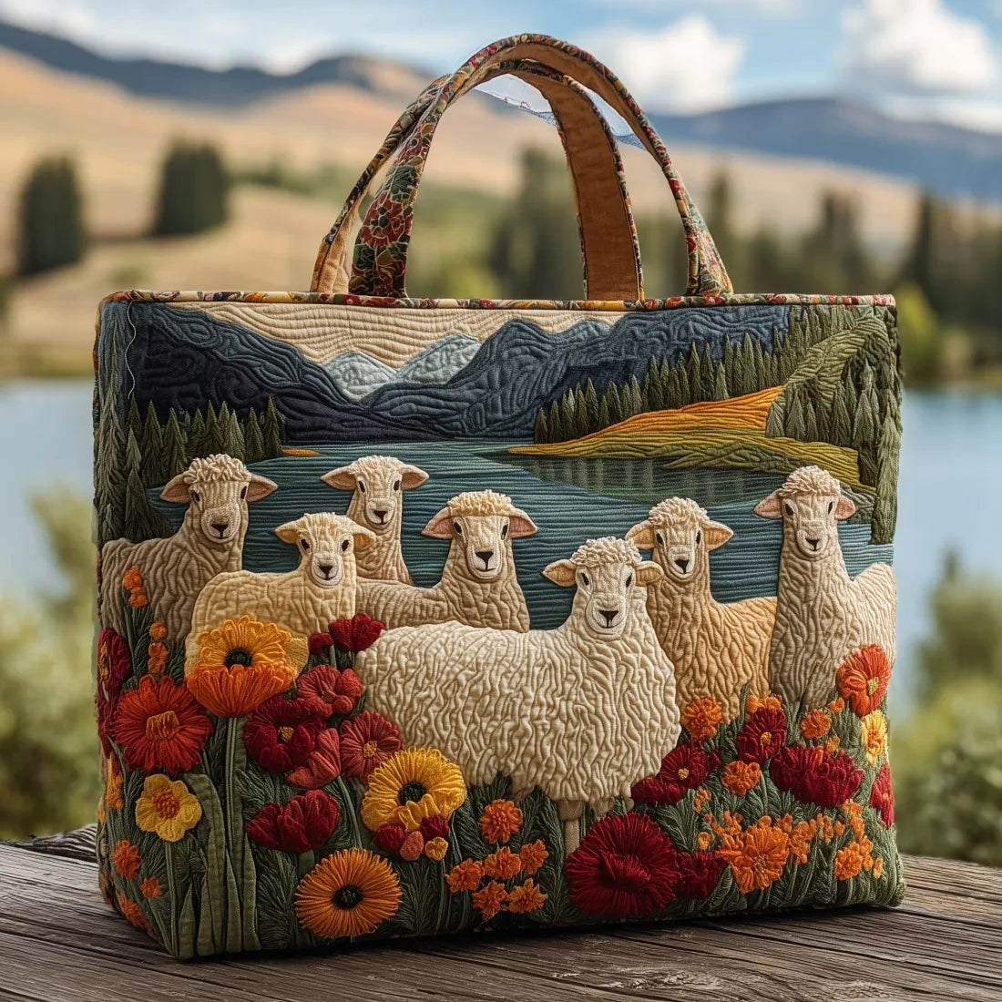 Women's Handmade Quilted Tote Bag - Dog, Cat and Floral Prints