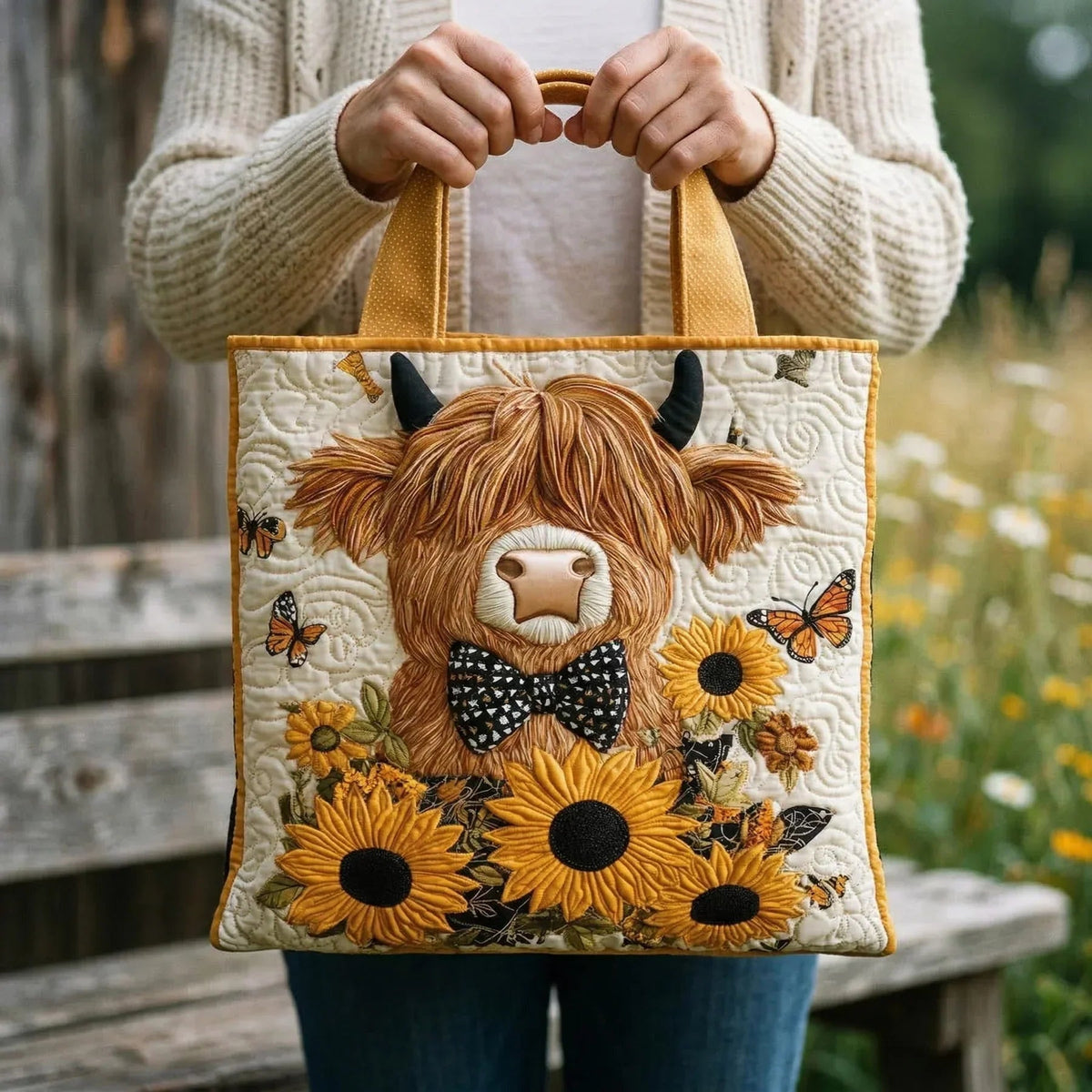 Women's Handmade Quilted Tote Bag - Dog, Cat and Floral Prints
