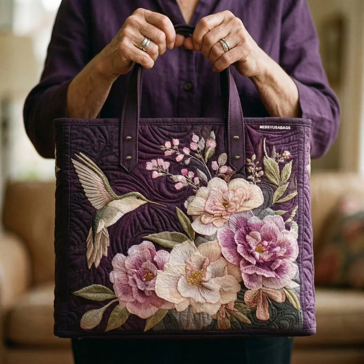 Women's Handmade Quilted Tote Bag - Dog, Cat and Floral Prints