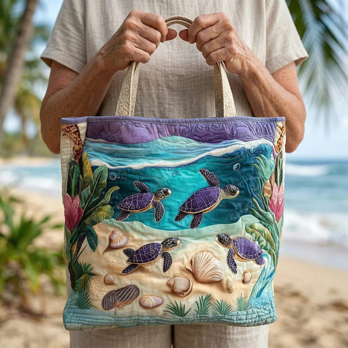 Women's Handmade Quilted Tote Bag - Dog, Cat and Floral Prints