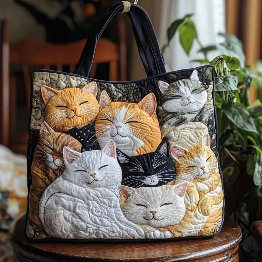 Women's Handmade Quilted Tote Bag - Dog, Cat and Floral Prints