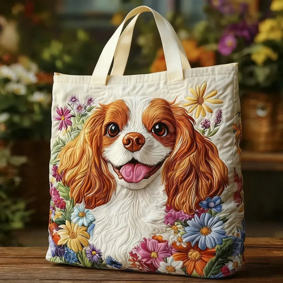 Women's Handmade Quilted Tote Bag - Dog, Cat and Floral Prints