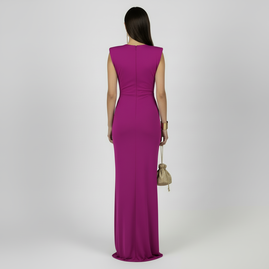 Elegant Women's V-Neck Lace High Waist Solid Color Dress