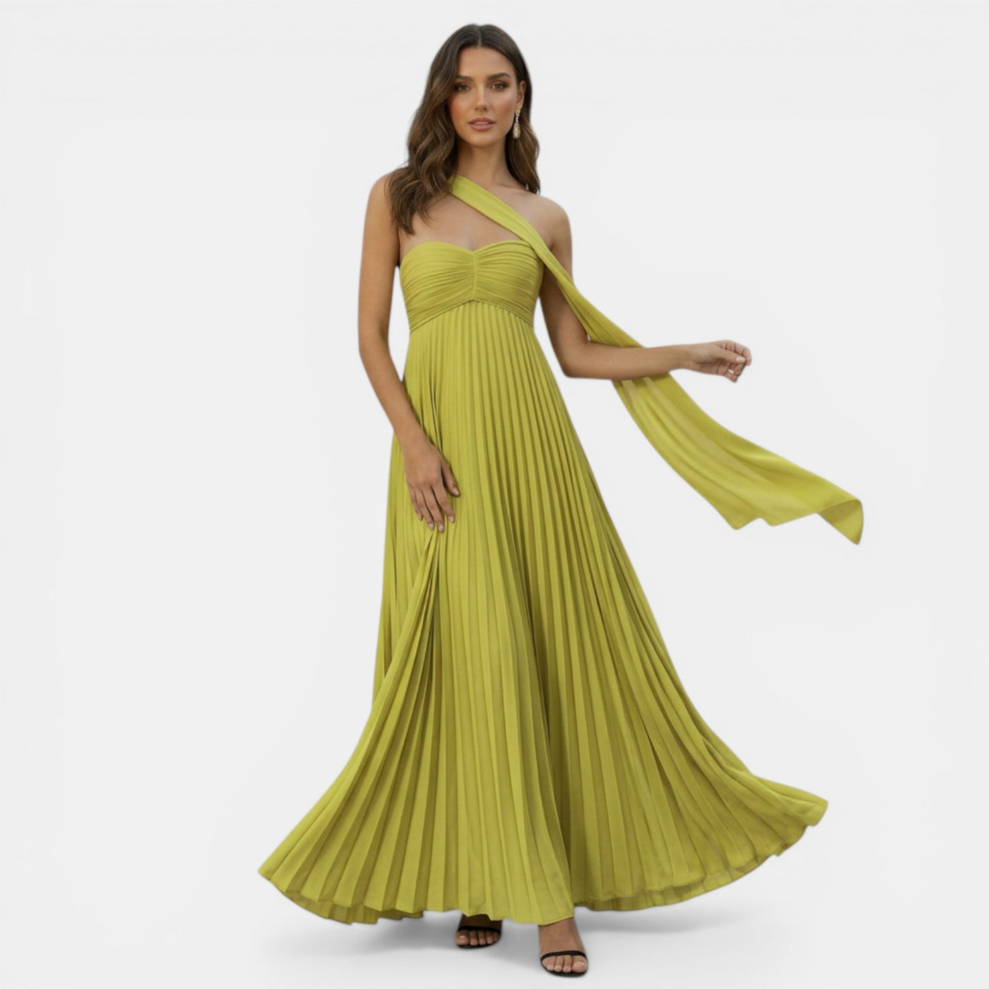 Vestido Mujer Palabra de Honor Plisado sin Mangas