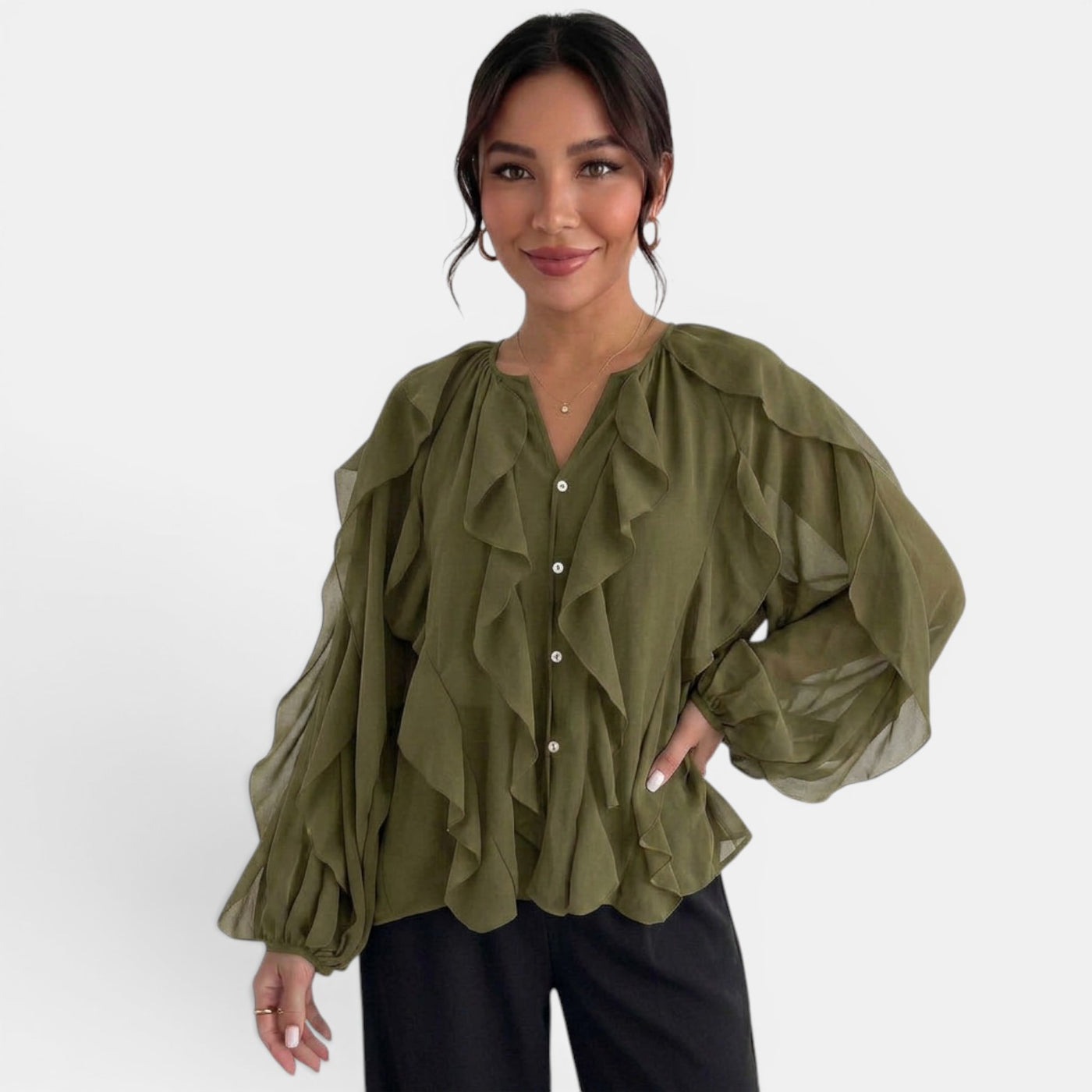 Blusa Mujer Escote V Volantes