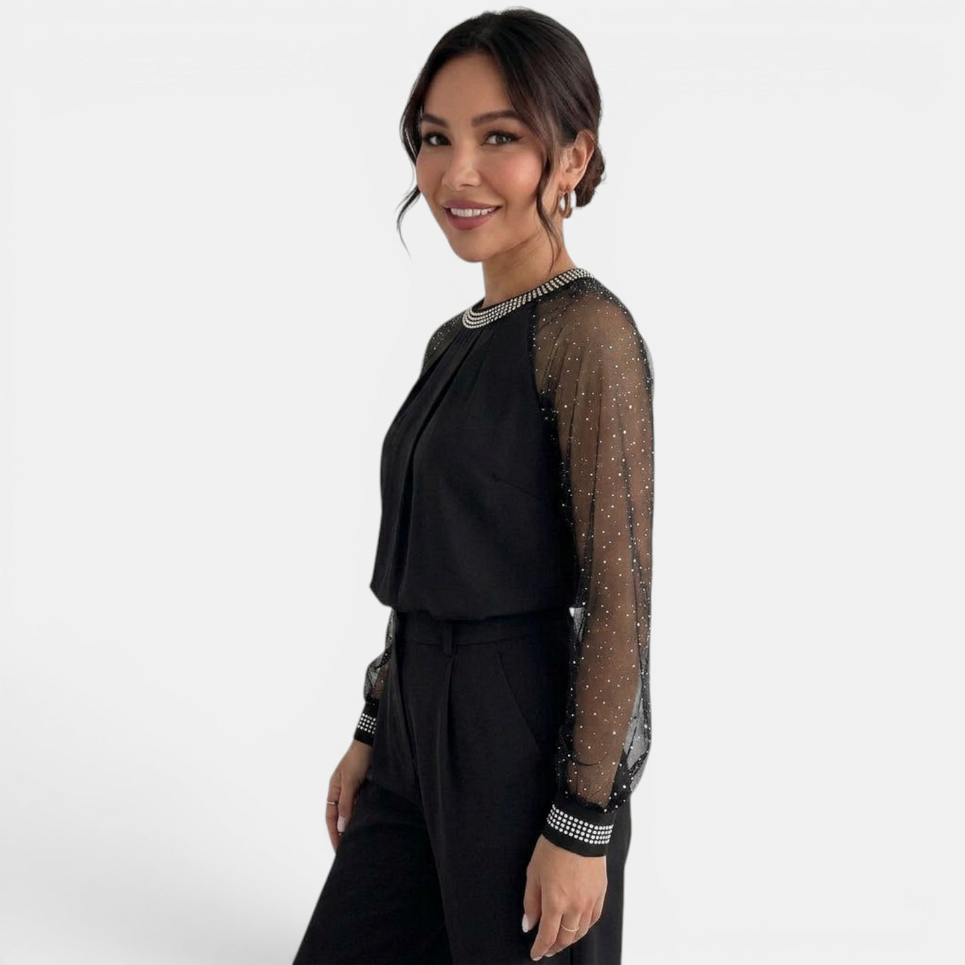 Blusa Negra Elegante Cuello Joya