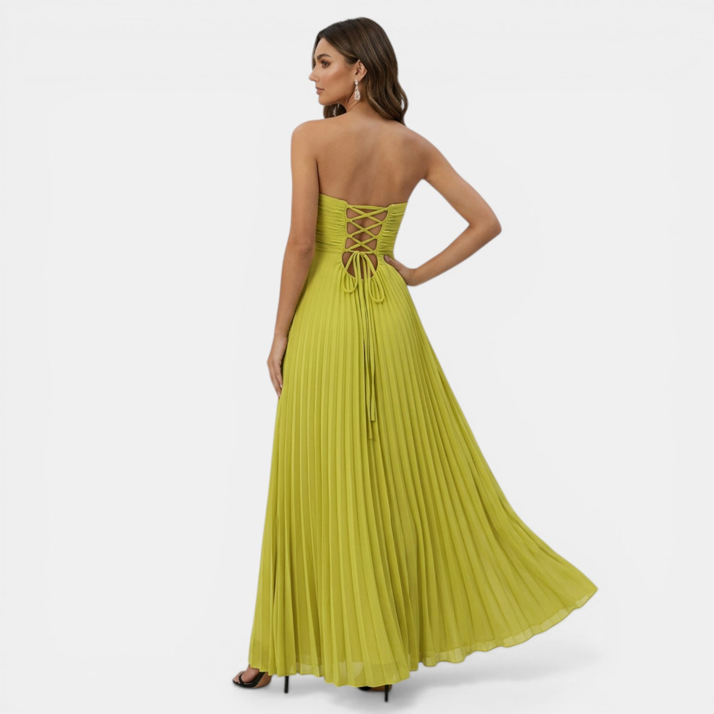 Vestido Mujer Palabra de Honor Plisado sin Mangas