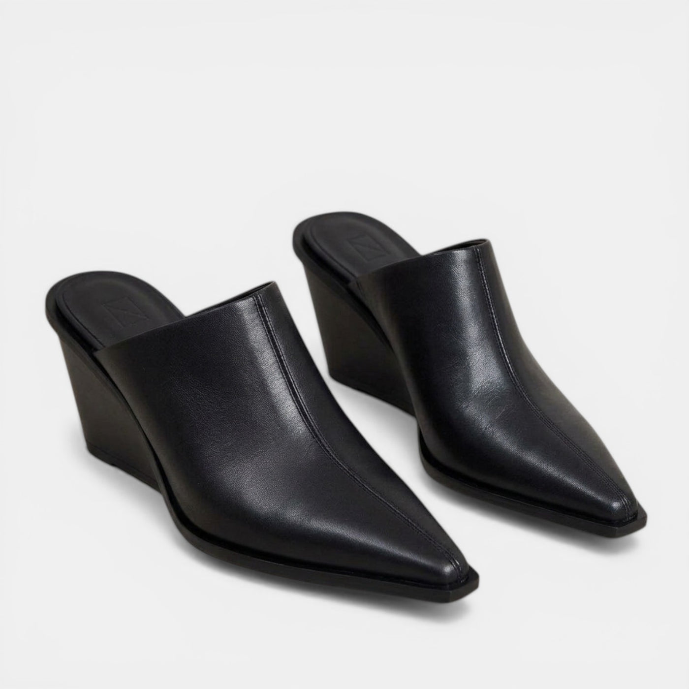 Women's Black Leather Wedge Mules