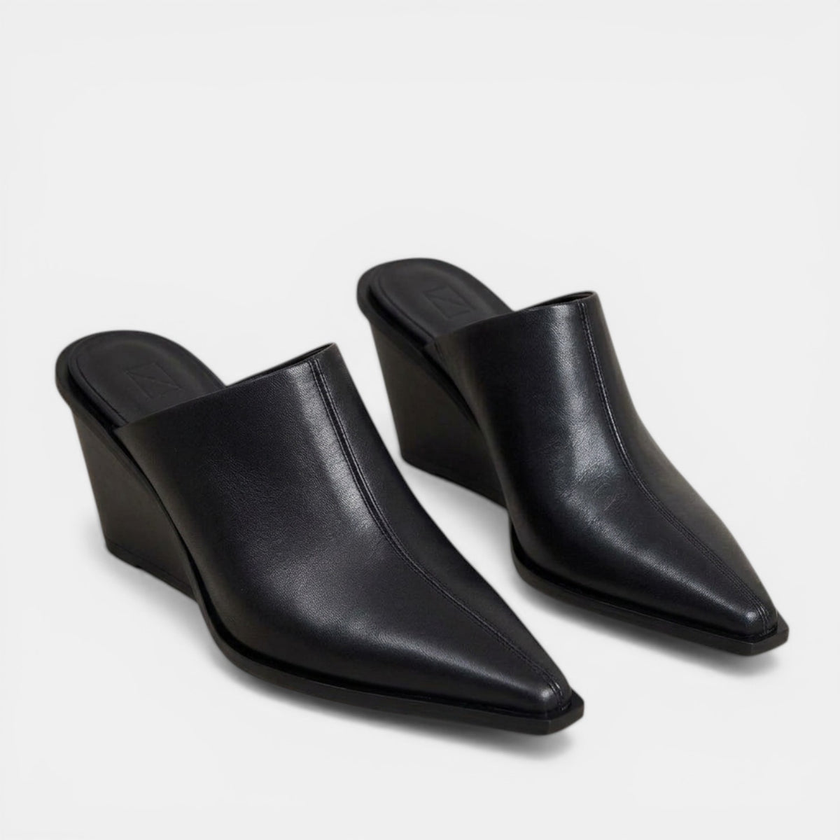 Mules Mujer Cuña Negros Piel