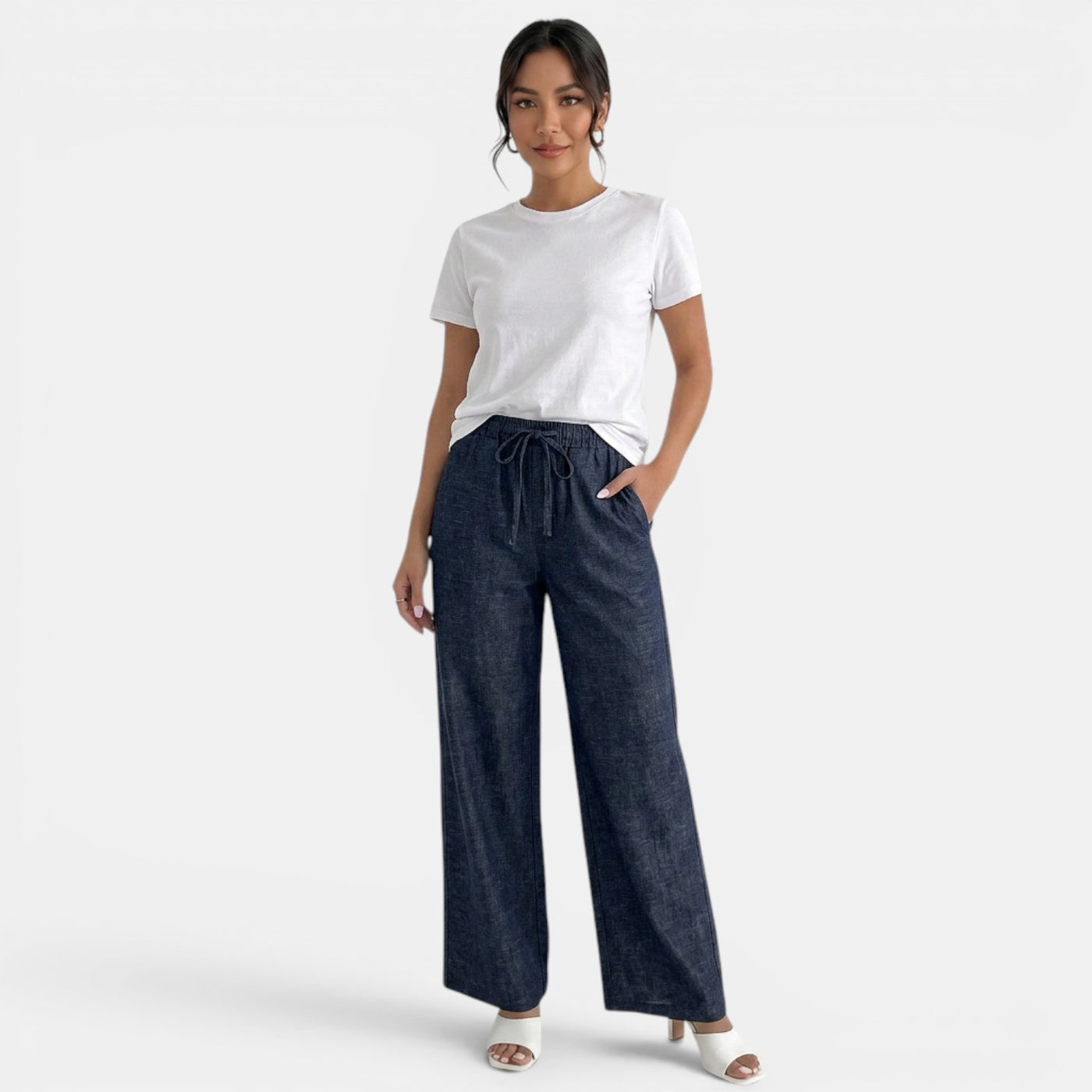 Women's Navy Blue Loose Fit Stretch Jeans