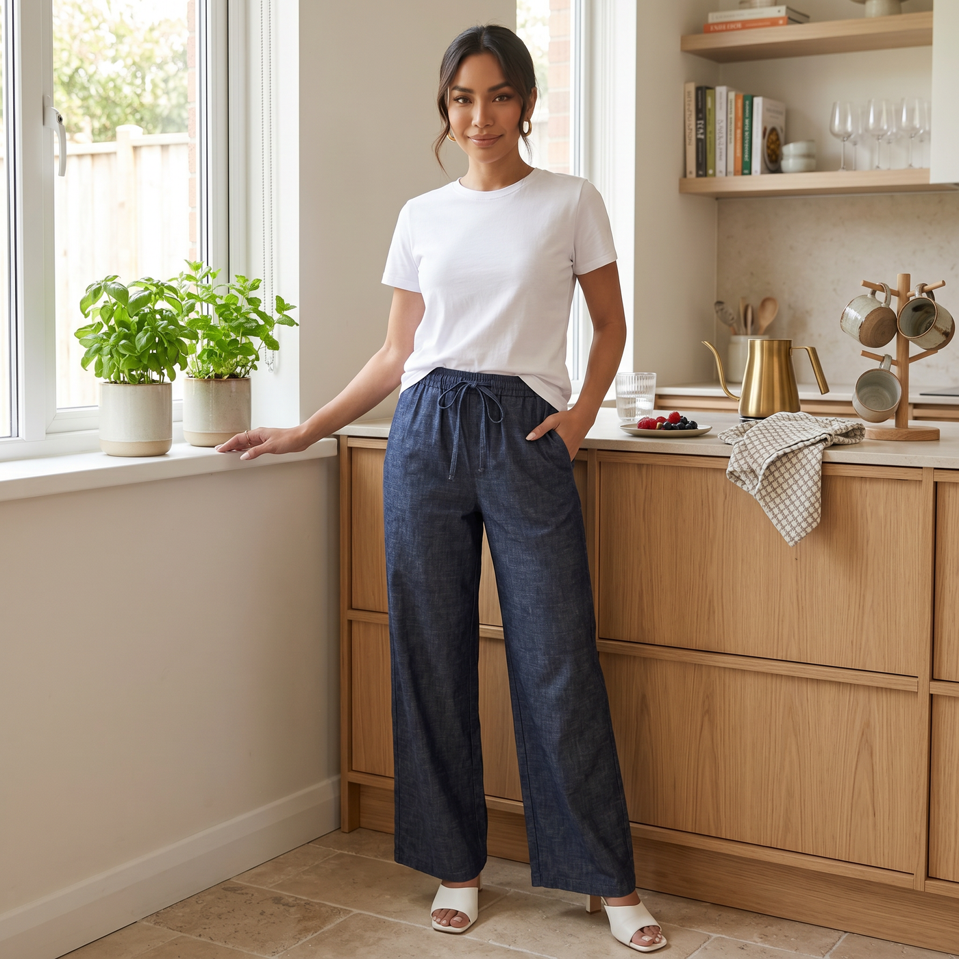 Women's Navy Blue Loose Fit Stretch Jeans
