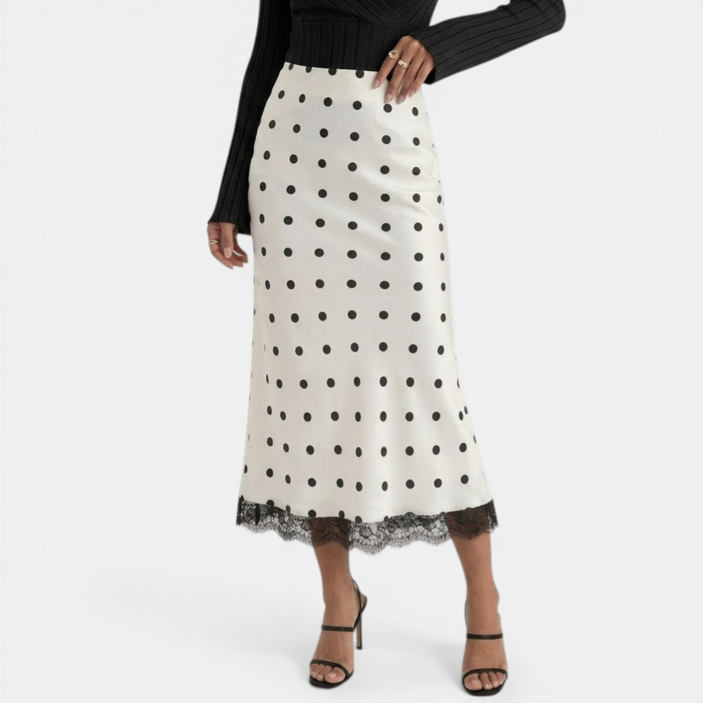 White Polka Dot Skirt for Women