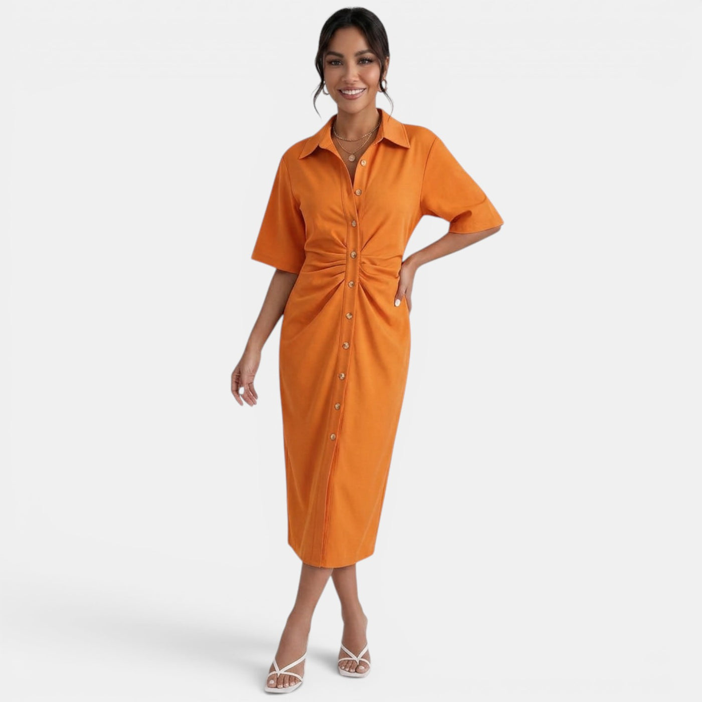 Elegant Shirt Midi Dress