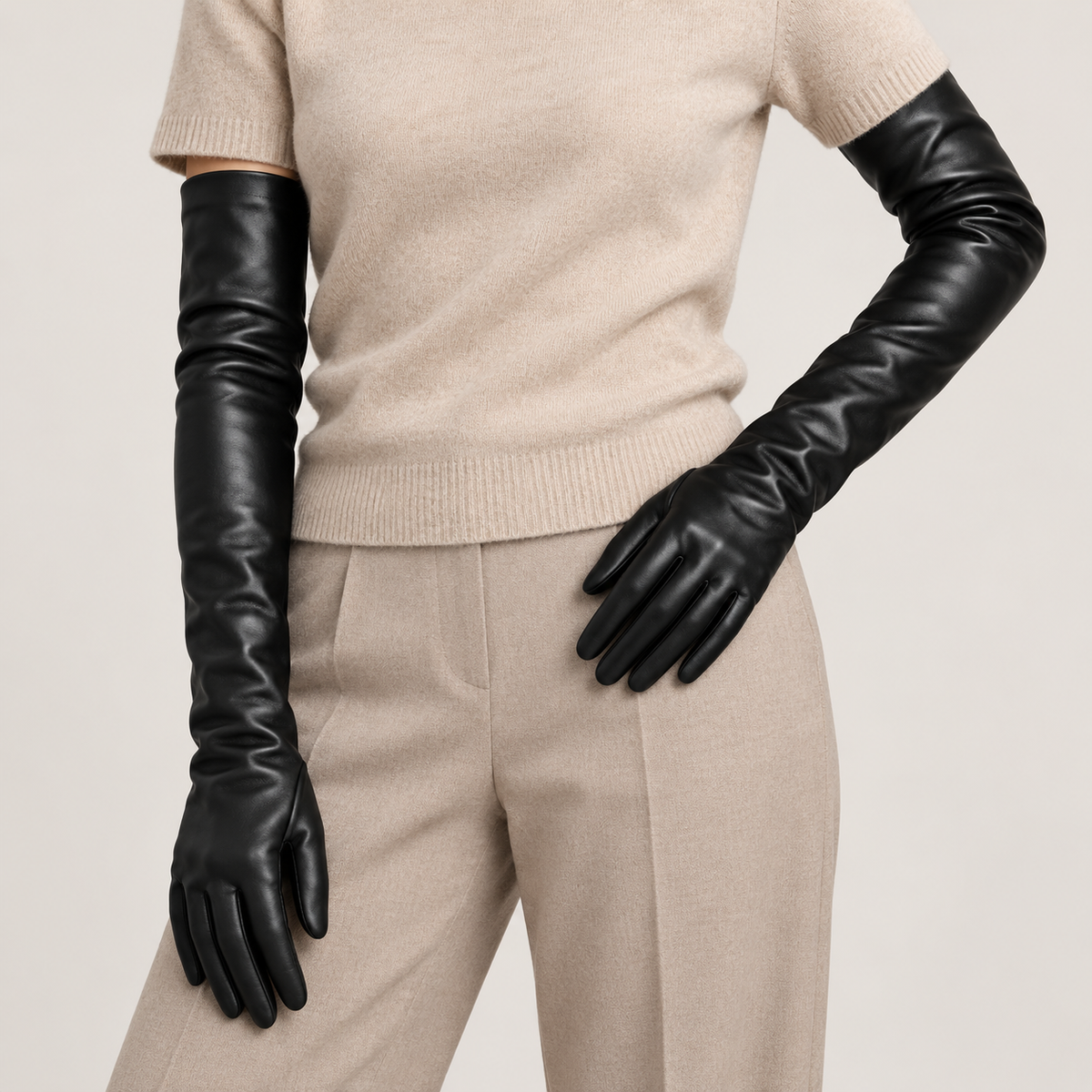 Women's Long Faux Leather Gloves - Touchscreen, 20 Inch Opera Length
