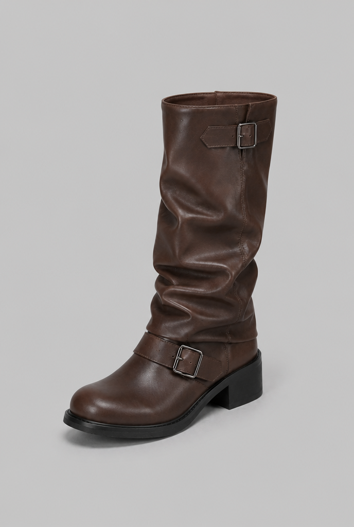 Botas Biker Mujer Slouchy con Doble Hebilla