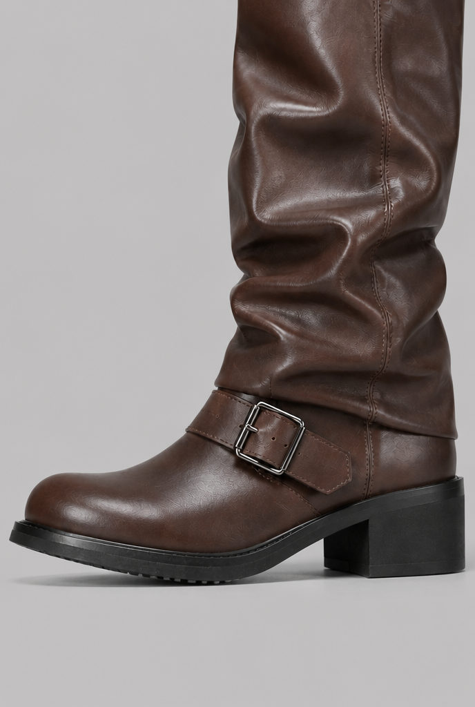 Botas Biker Mujer Slouchy con Doble Hebilla