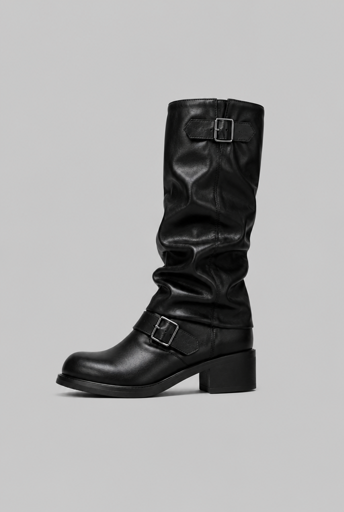 Botas Biker Mujer Slouchy con Doble Hebilla