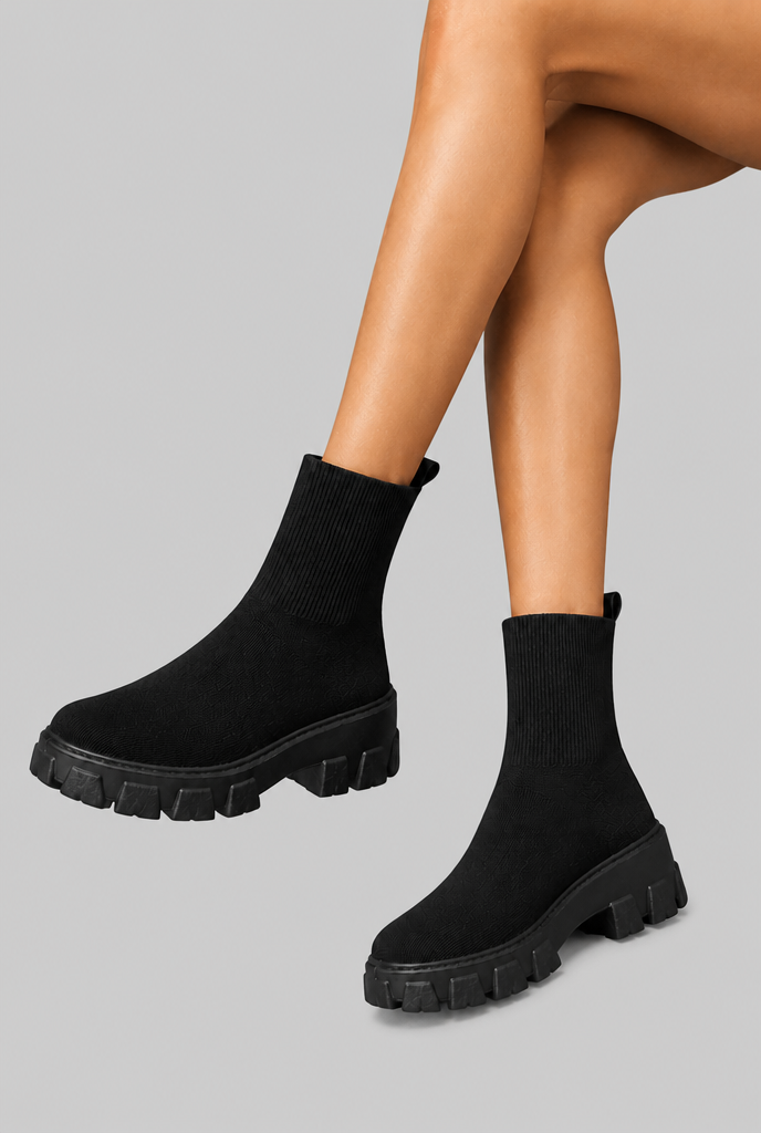 Women's Stretch Sock Boots - Chunky Platform Sole