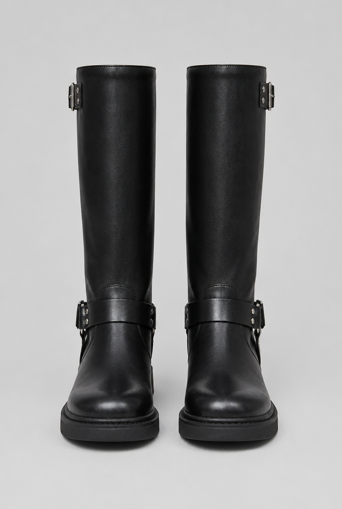 Botas Biker Mujer Altas de Piel con Correa y Hebilla