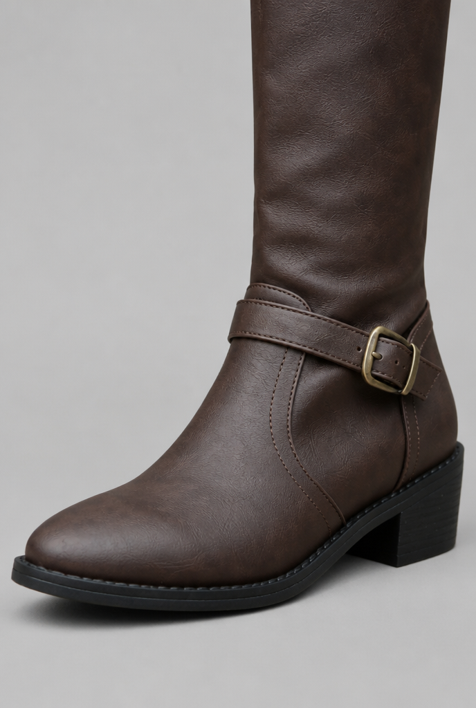 Botas Mujer Ecuestres Altas Efecto Piel con Hebillas