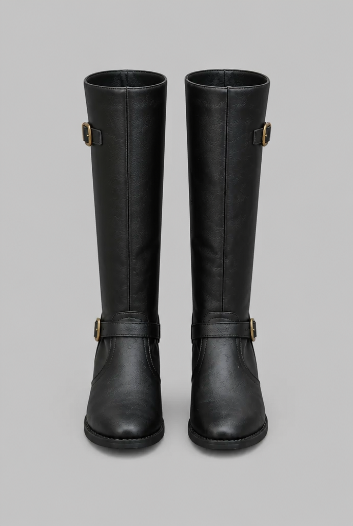 Botas Mujer Ecuestres Altas Efecto Piel con Hebillas