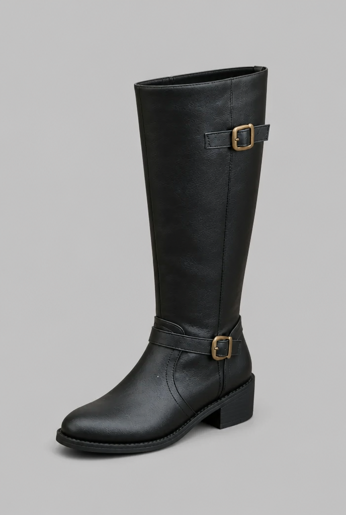 Botas Mujer Ecuestres Altas Efecto Piel con Hebillas