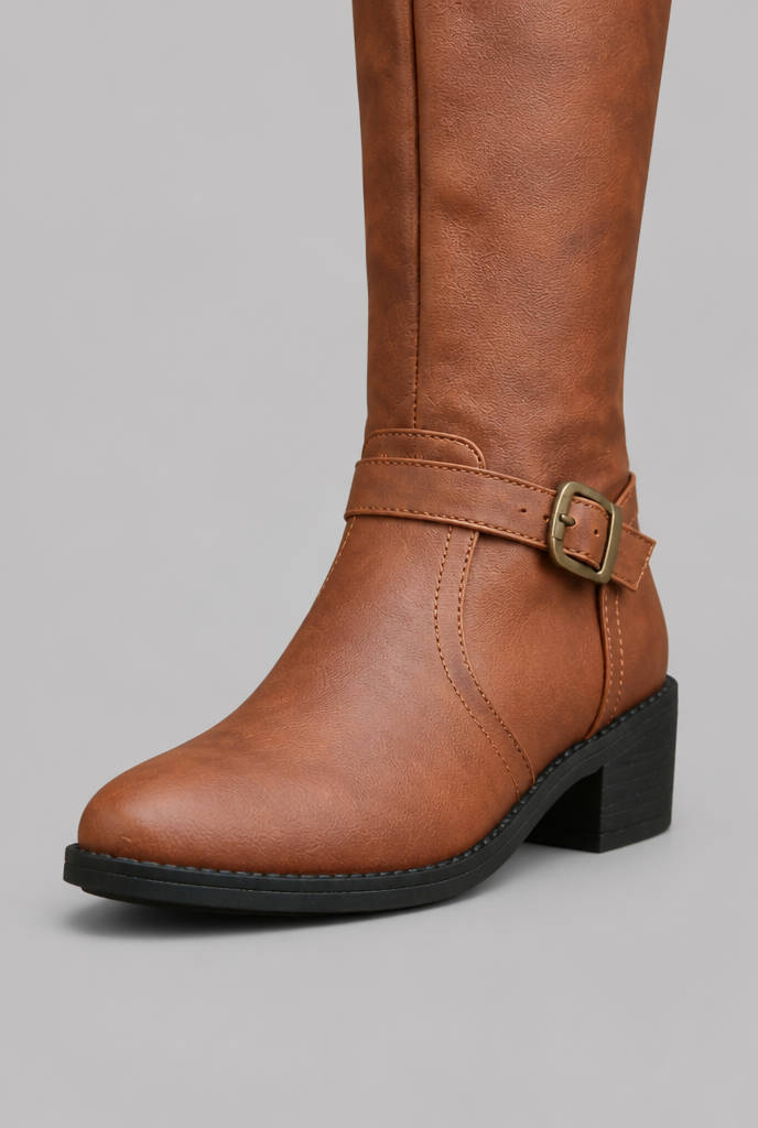 Botas Mujer Ecuestres Altas Efecto Piel con Hebillas
