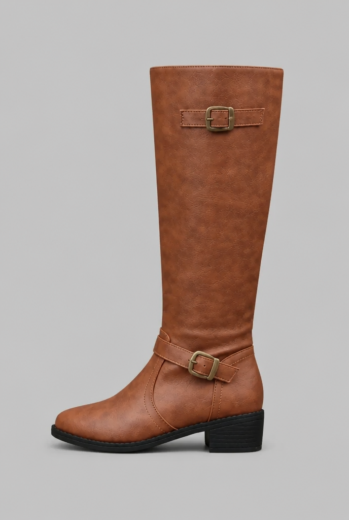 Botas Mujer Ecuestres Altas Efecto Piel con Hebillas