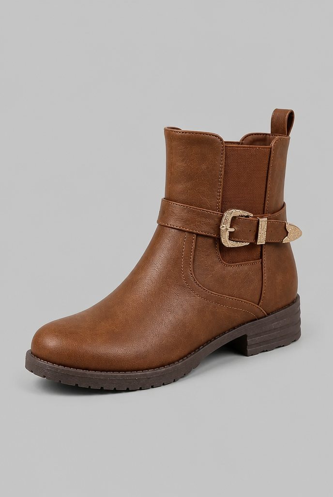 Botines Mujer de Piel con Hebilla y Elásticos Laterales