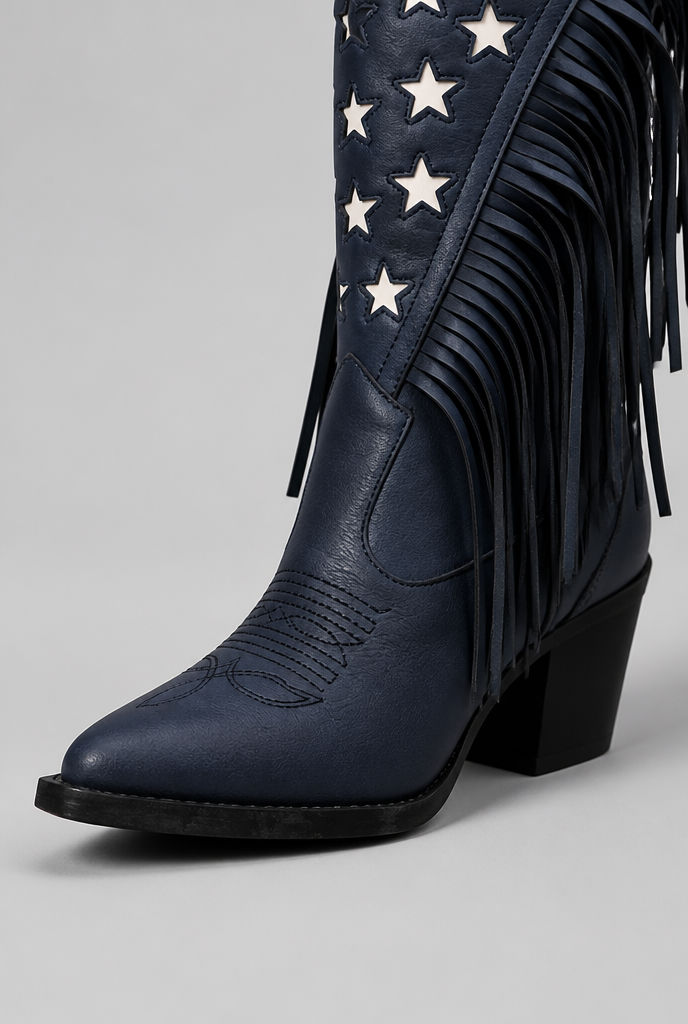 Women's Mid-Calf Fringe Cowboy Boots - Star Details