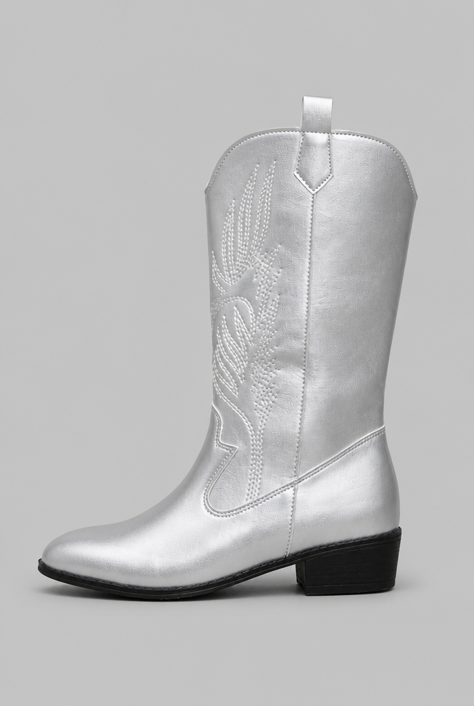 Women's Silver Metallic Wide Calf Cowboy Boots
