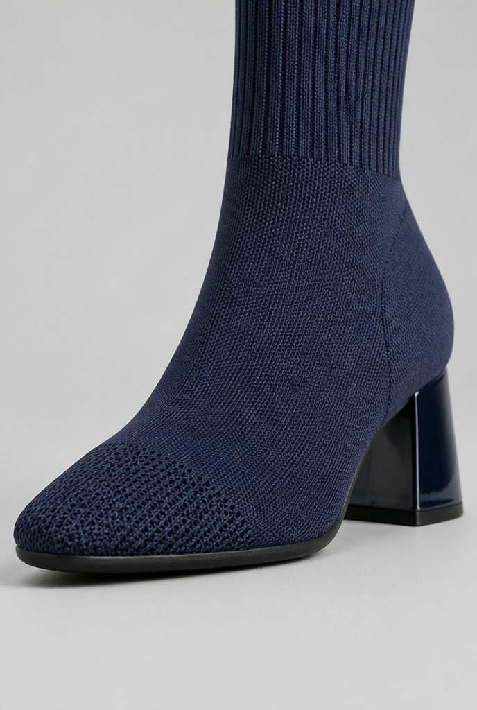 Women's Knit Sock Boots - Patent Leather Block Heel