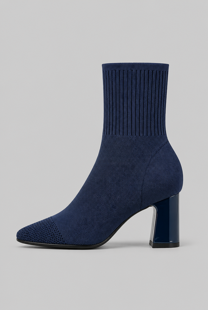 Women's Knit Sock Boots - Patent Leather Block Heel