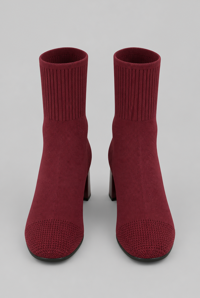 Women's Knit Sock Boots - Patent Leather Block Heel