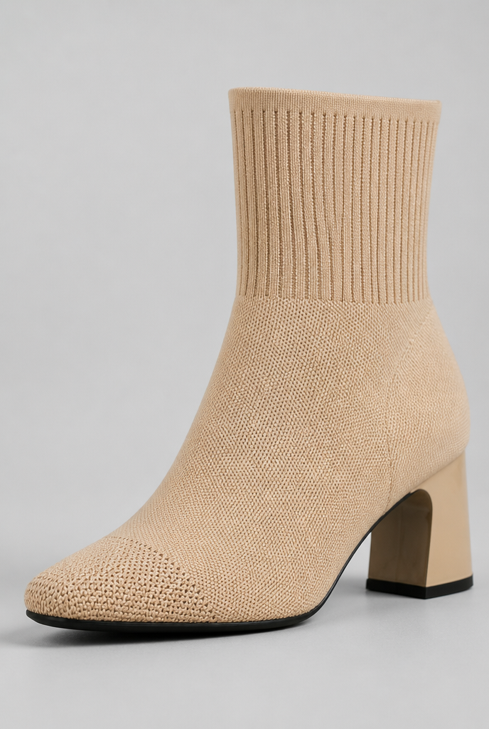 Women's Knit Sock Boots - Patent Leather Block Heel