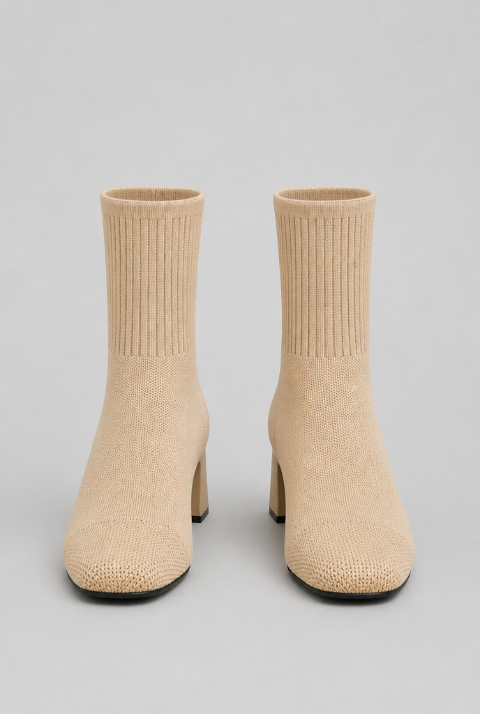 Women's Knit Sock Boots - Patent Leather Block Heel