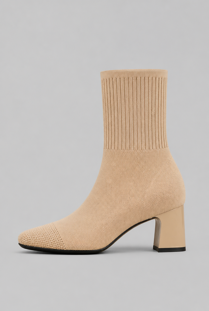 Women's Knit Sock Boots - Patent Leather Block Heel