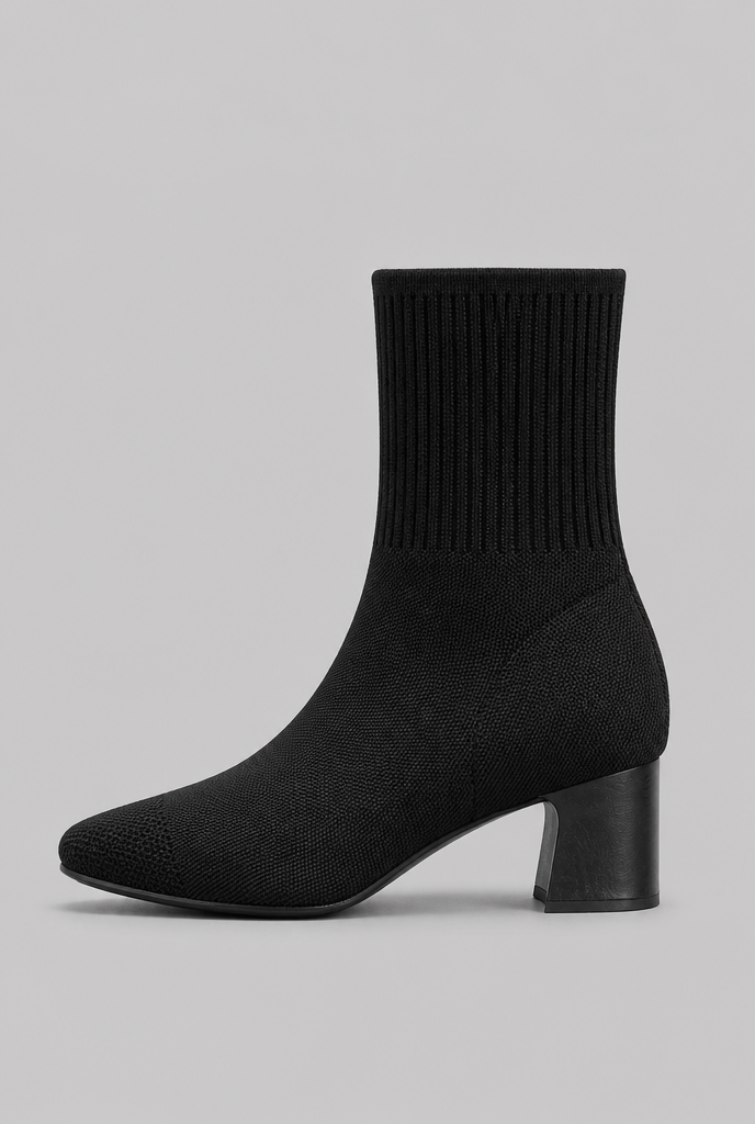 Women's Knit Sock Boots - Patent Leather Block Heel