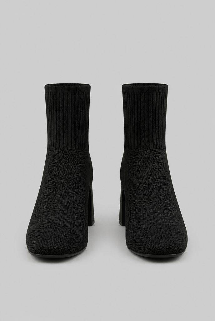 Women's Knit Sock Boots - Patent Leather Block Heel